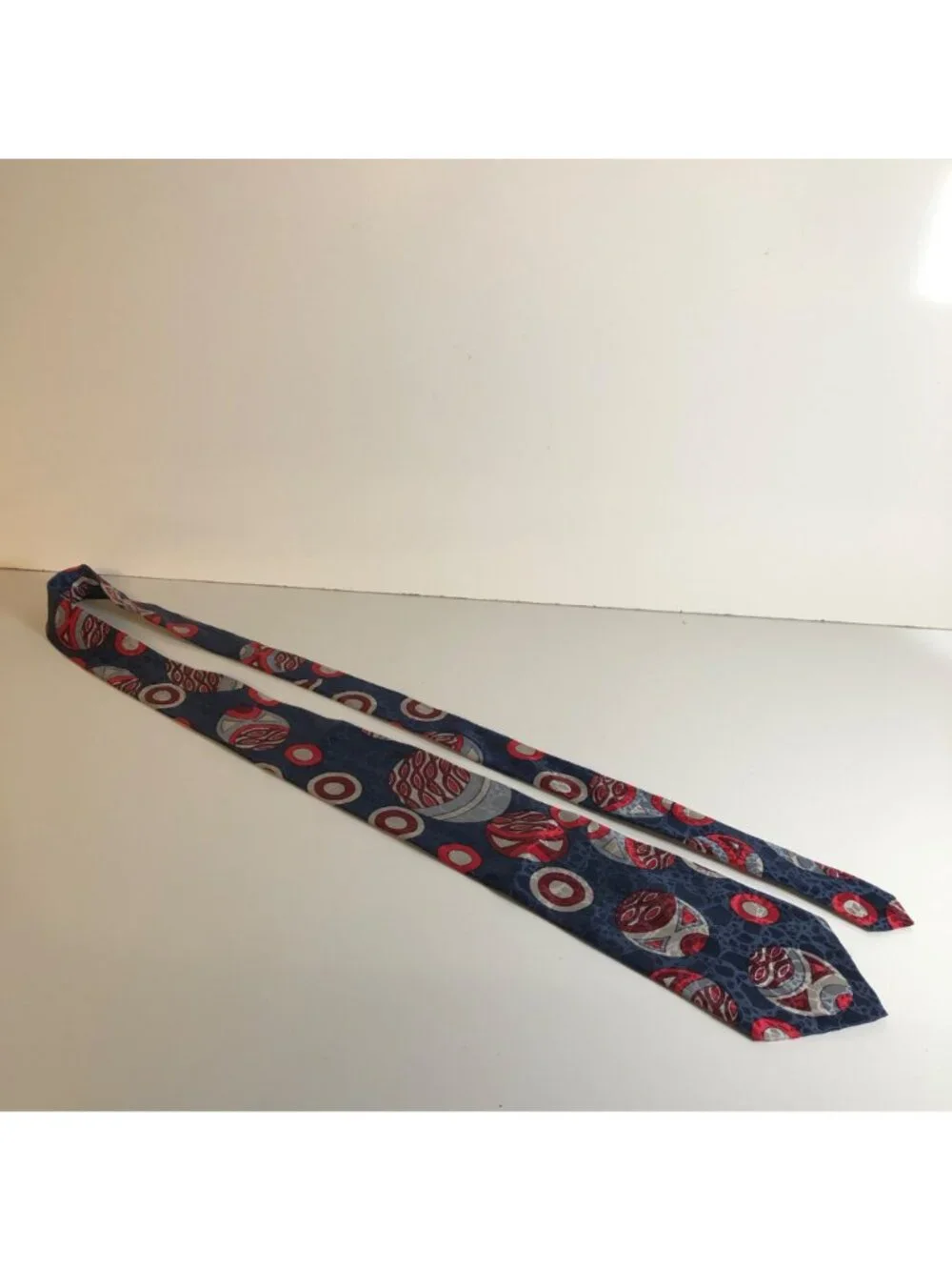 Silk Accents Blue Red Geometric Mens Silk Tie Accessory Office Work Dad Gift USA